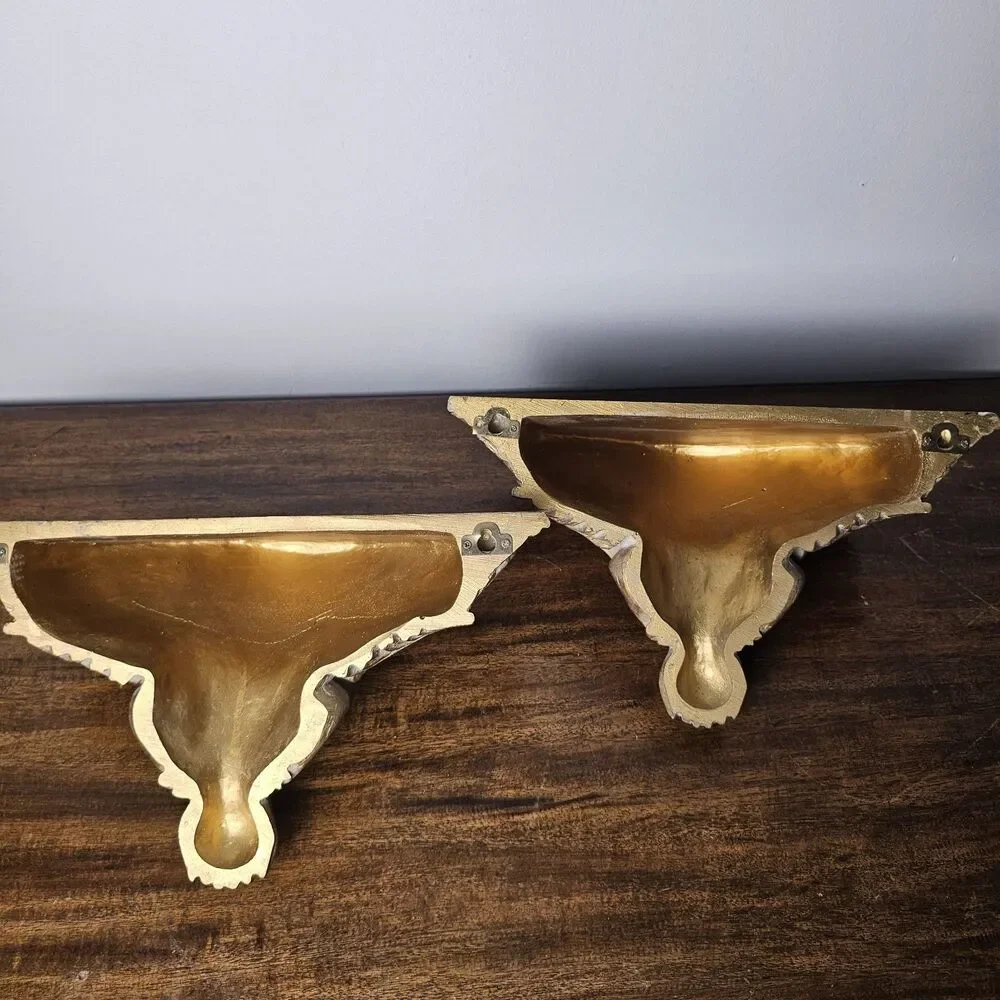 Vintage Pair of Italian-Style Wall Sconce Shelves – Distressed Ivory & Gold